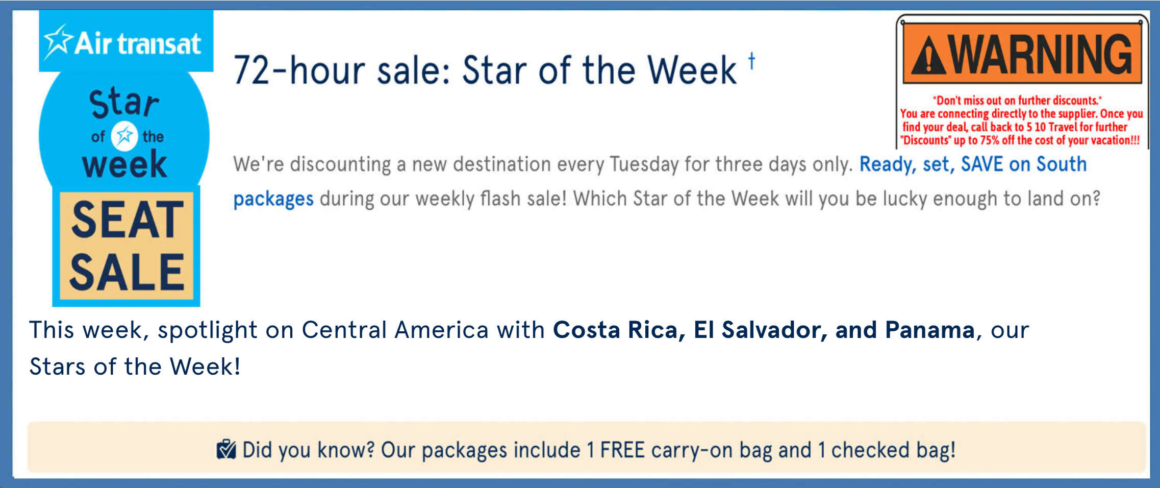 Transat 72 Hour Sale Banner