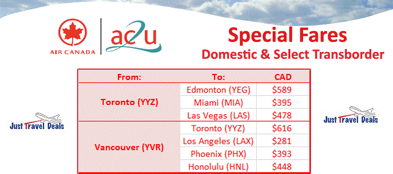 Special Fares Alert Air Canada Domestic & Select Transborder